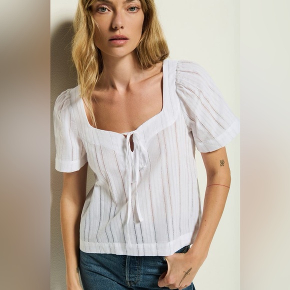 Nation LTD Tops - Nation LTD Women's NEW Vanity Ladder Stitch Inset Cotton Top White- Size Large